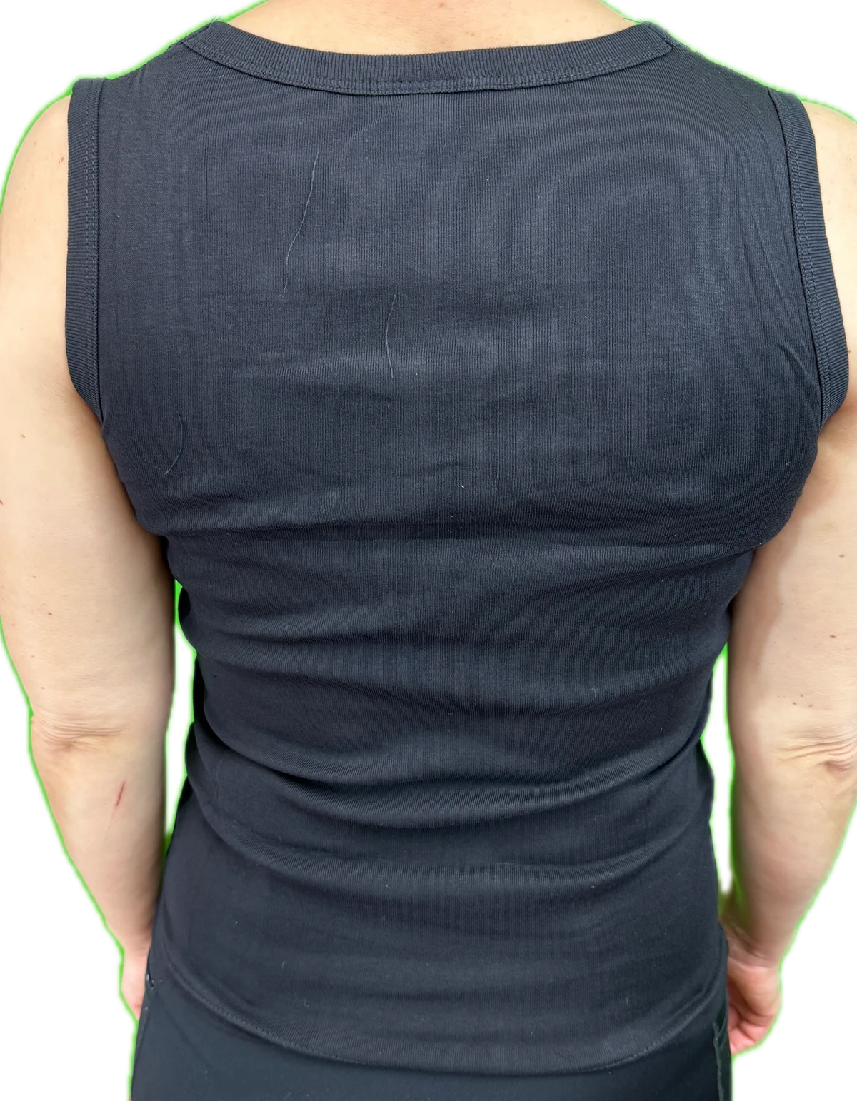 Premium Ladies Black Cotton Sleeveless Singlet Top with Lace Motif 12-14