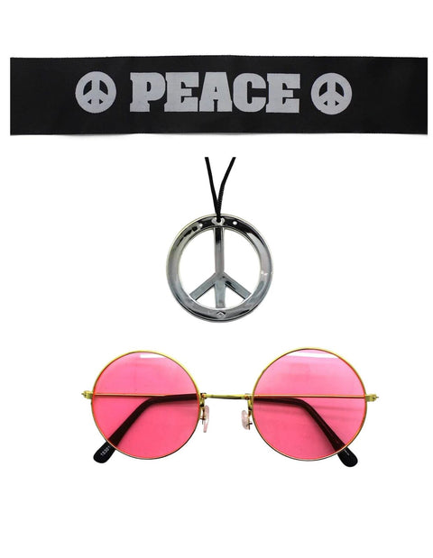 Premium Hippie Costume Kit with Headband, Glasses & Necklace