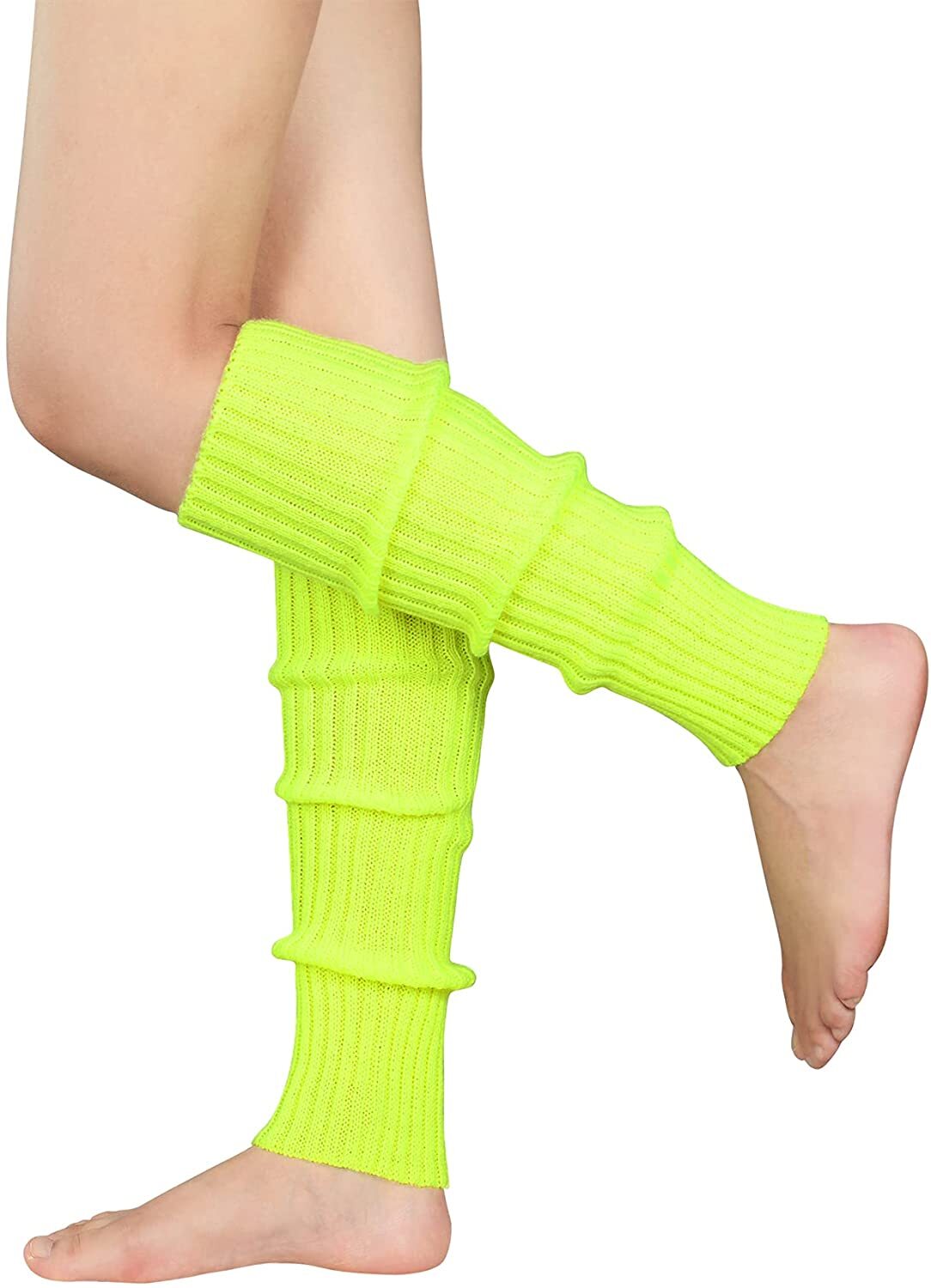 Premium Women's Knitted Leg Warmers Pair - Fluro Yellow