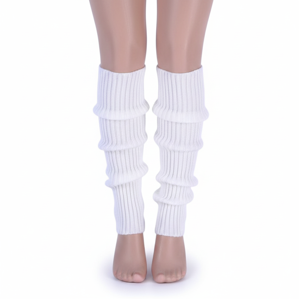 Pair of Womens Leg Warmers Disco Winter Knit Dance Party Crochet Legging Socks Costume - White - SuperSaverAU - view 3