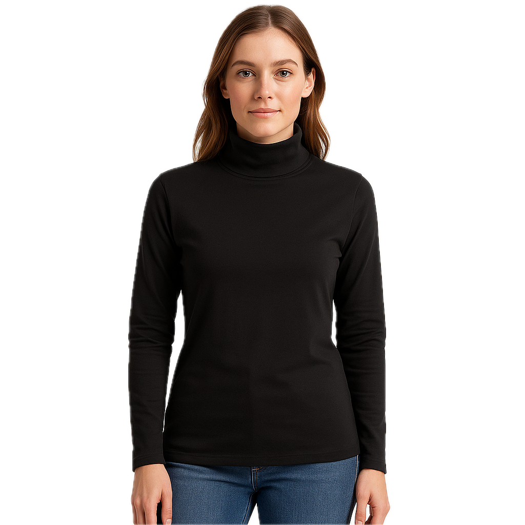 Premium Women's Black Cotton Turtleneck Skivvy Top M