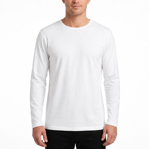 Premium Men's White 100% Cotton Slim Fit Long Sleeve T-Shirt XL