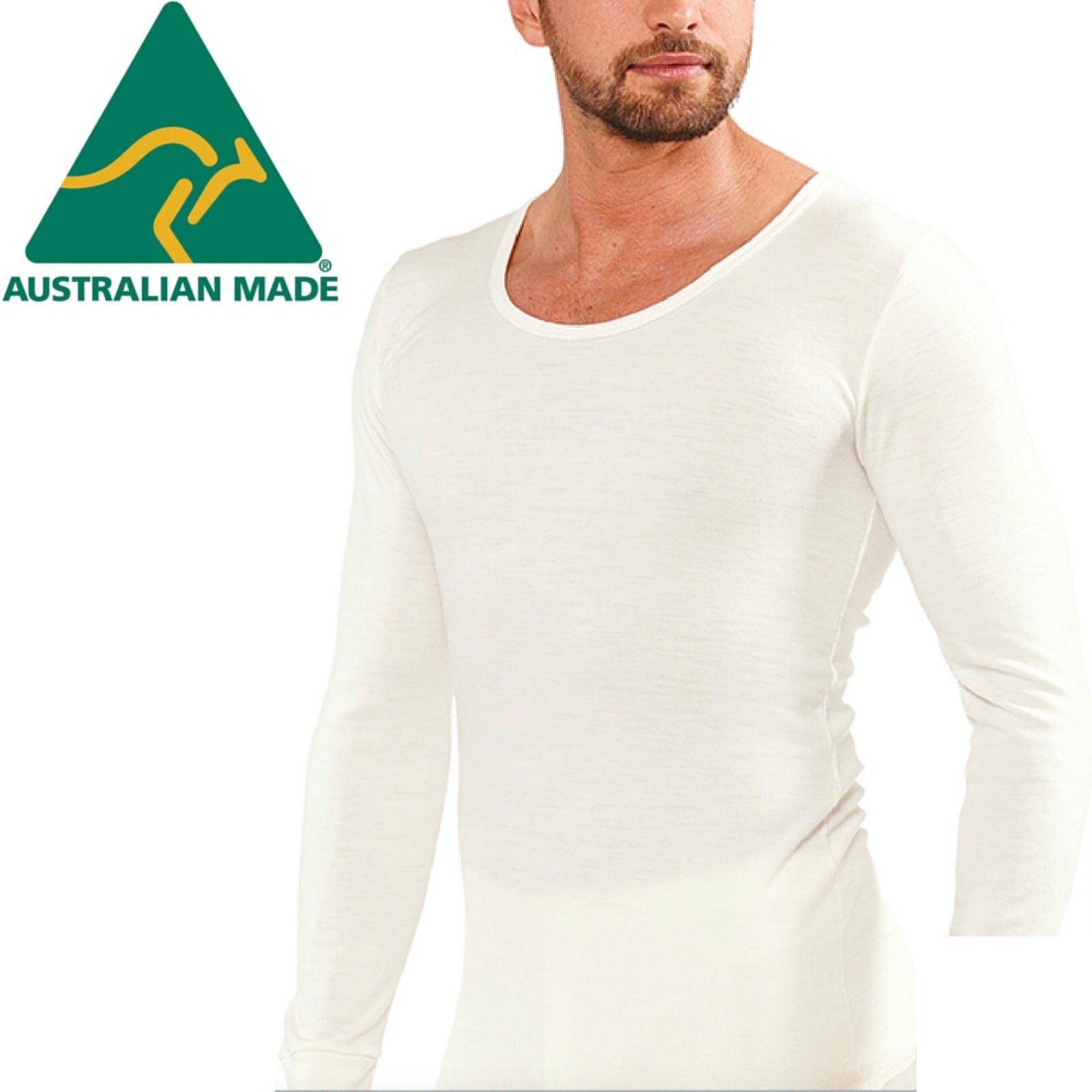 Premium Men's Australian Made Merino Wool Blend Thermal Top XXL 110cm