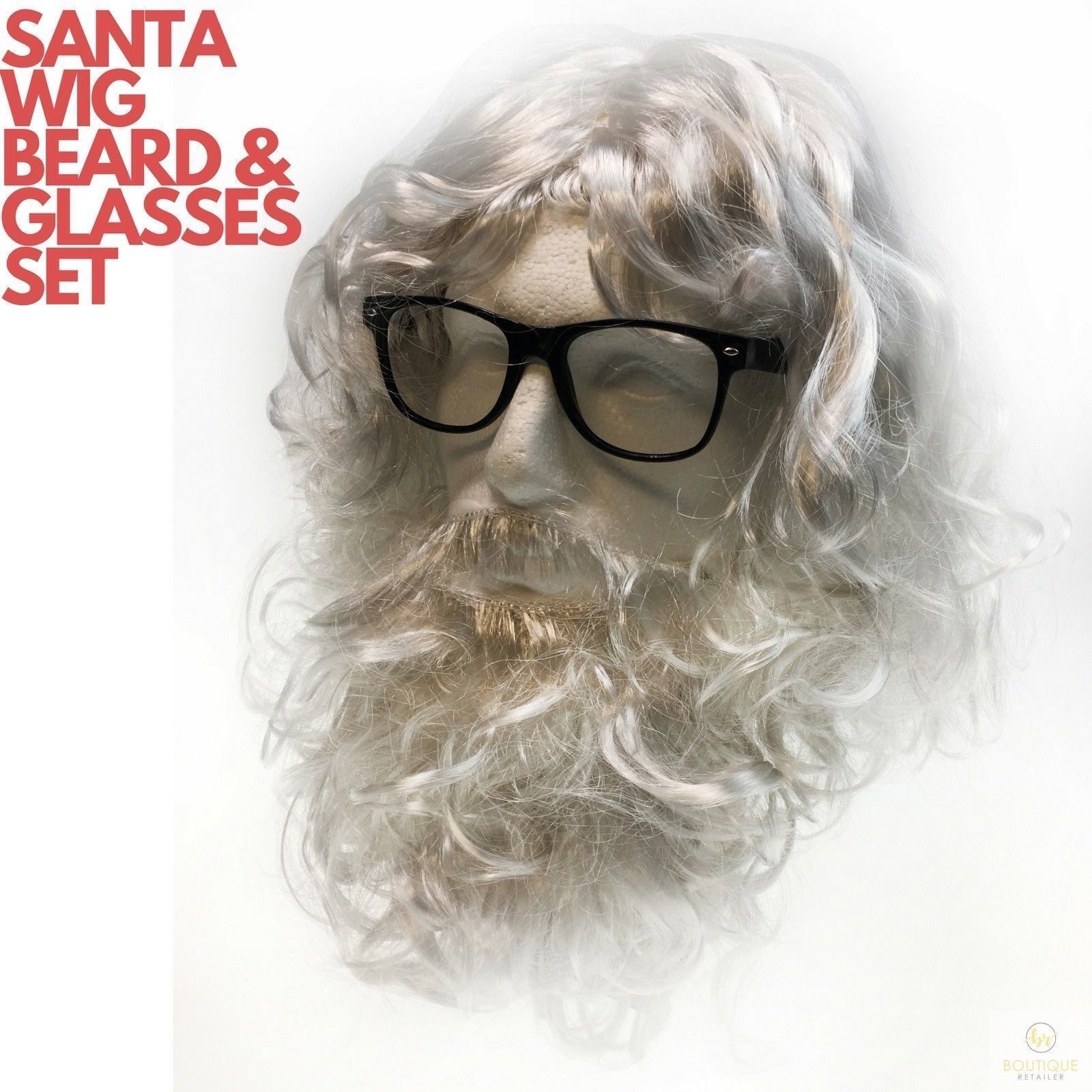 3 in 1 SANTA WIG White Beard Glasses SET Christmas Claus Xmas Costume Party - SuperSaverAU - view 2