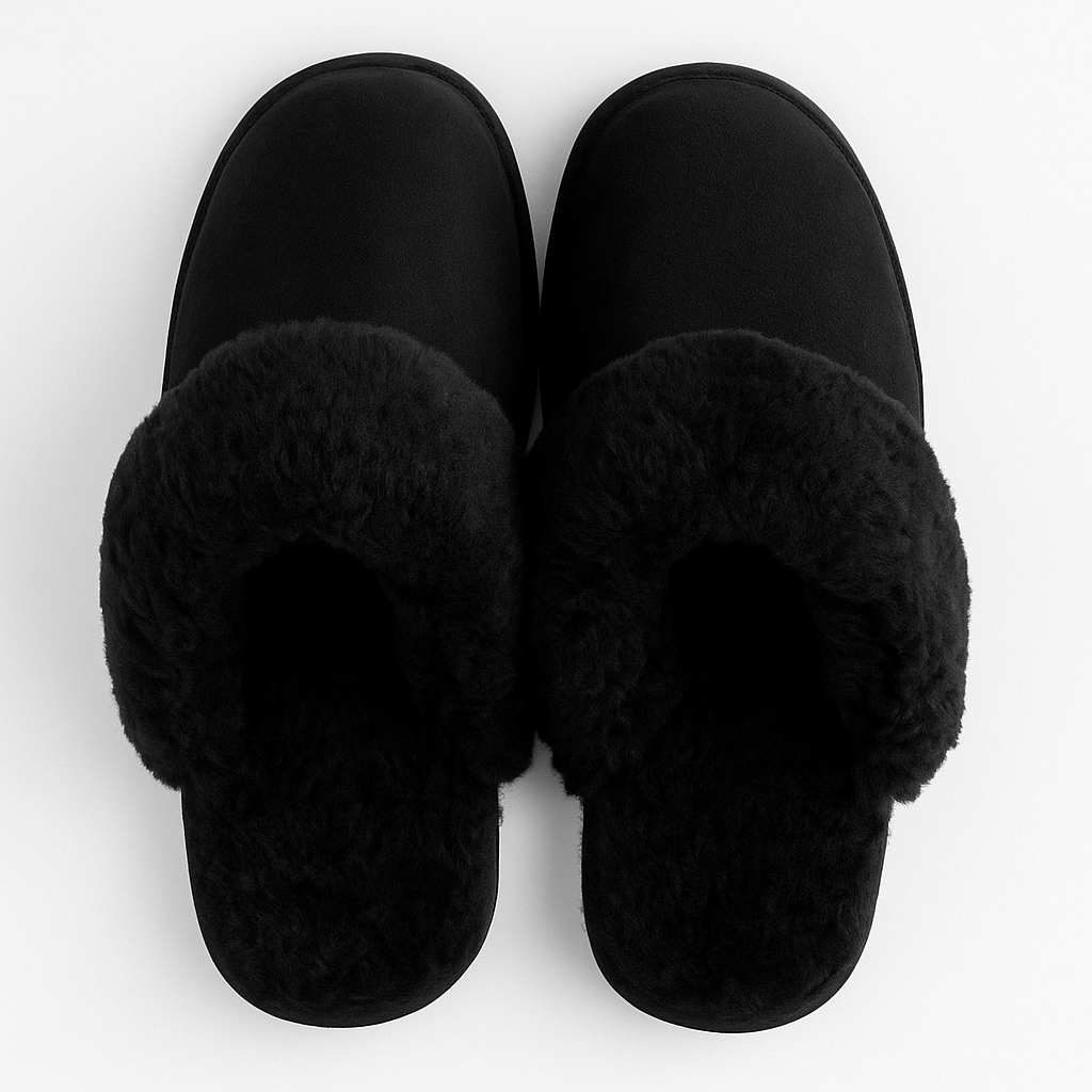 Premium Women's Black Sheepskin Wool UGG Scuff Slippers Size 8