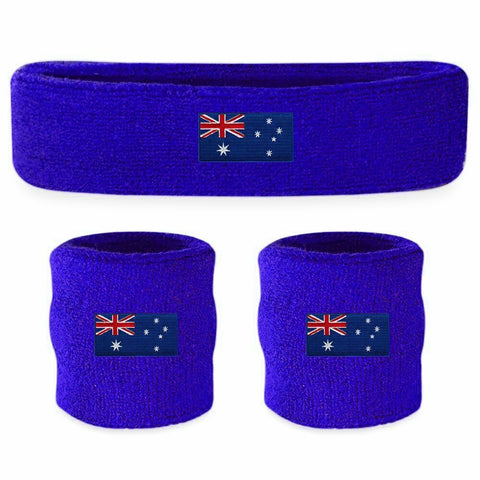 Premium Terry Towelling Headband & Wristband Set - Australia Flag