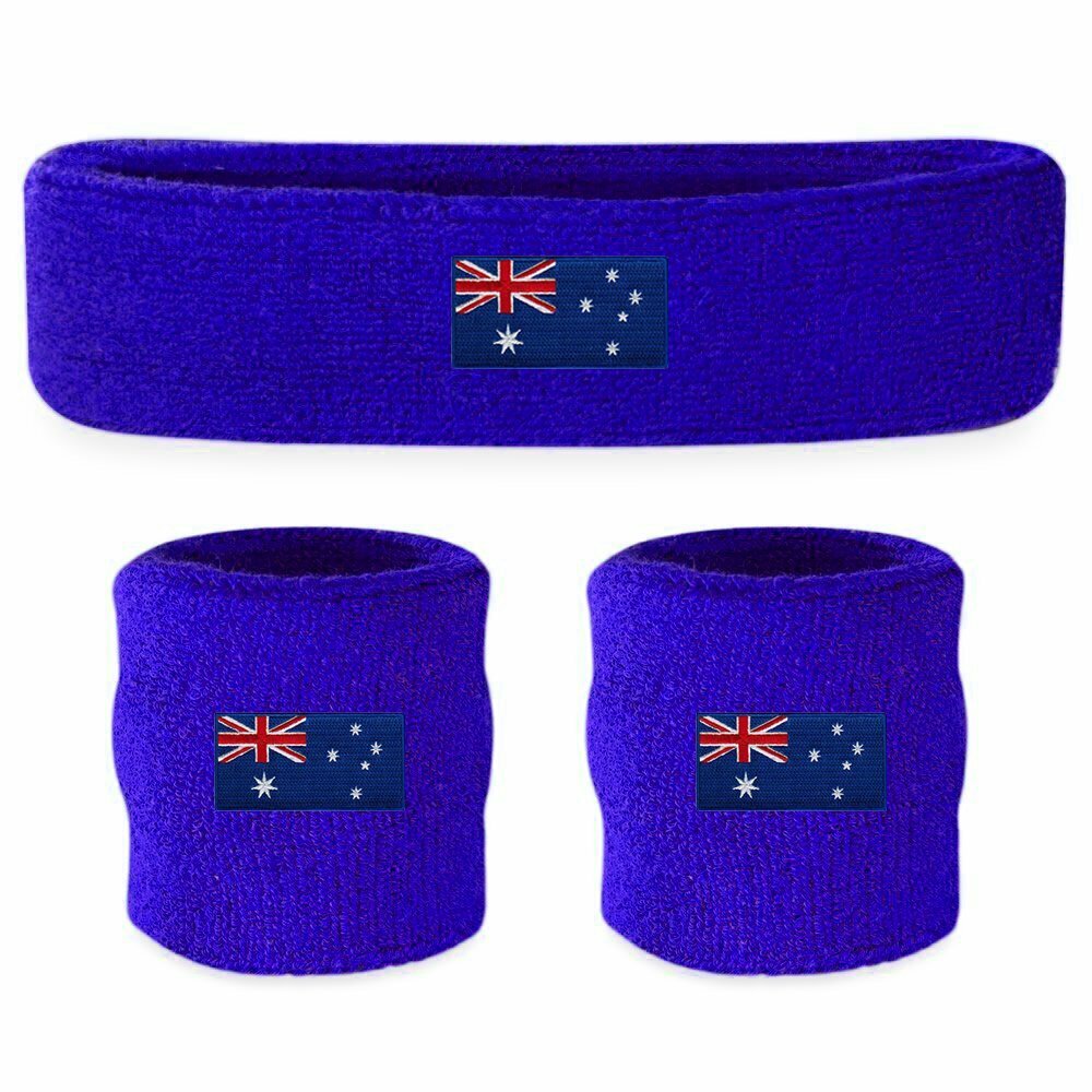 Premium Terry Towelling Headband & Wristband Set - Australia Flag