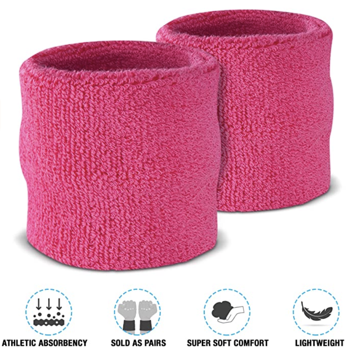 Premium Terry Towelling Headband & Wristband Set - Hot Pink