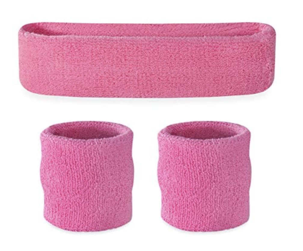 Premium Terry Towelling Headband & Wristband Set - Light Pink