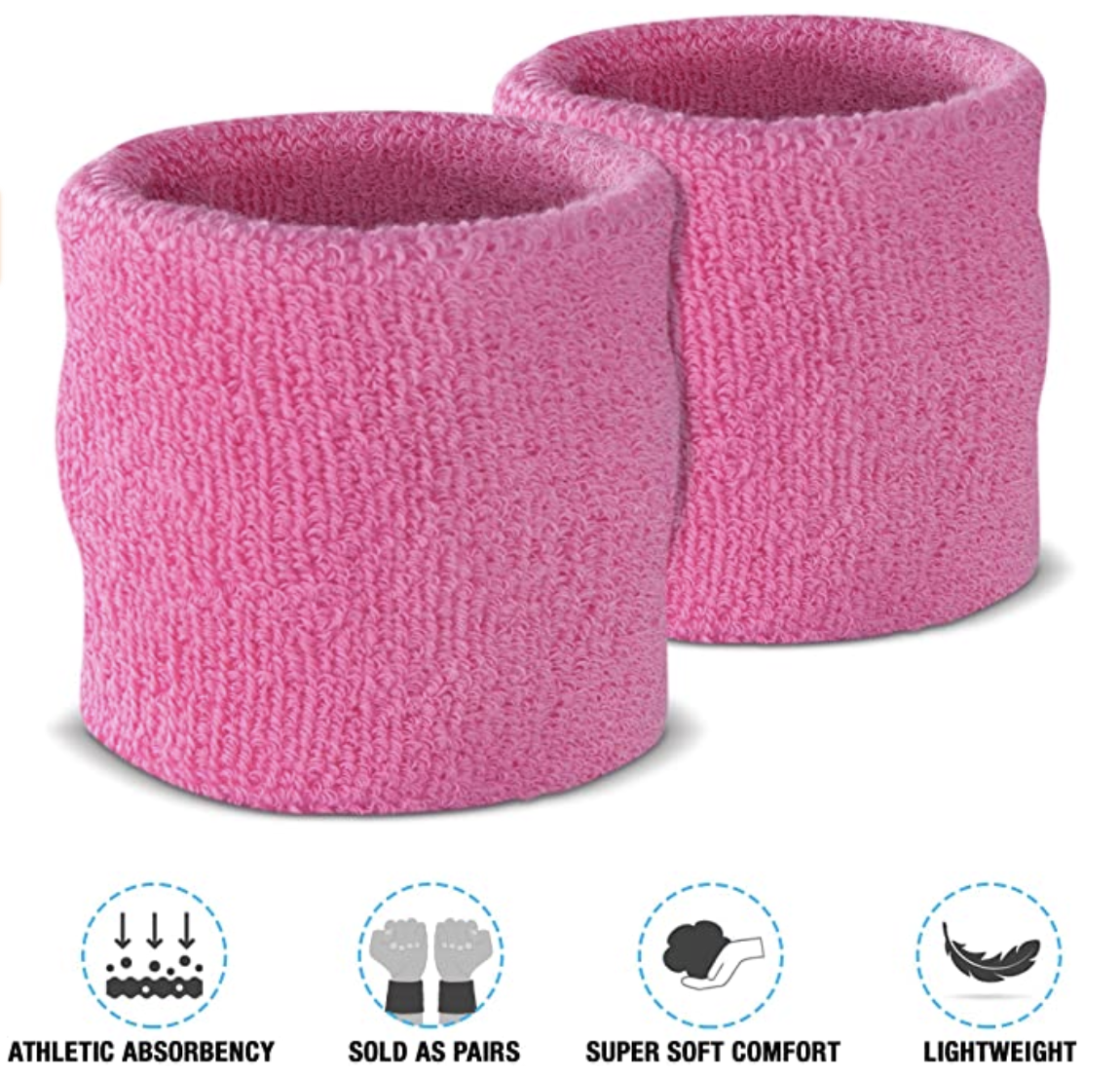 Premium Terry Towelling Headband & Wristband Set - Light Pink