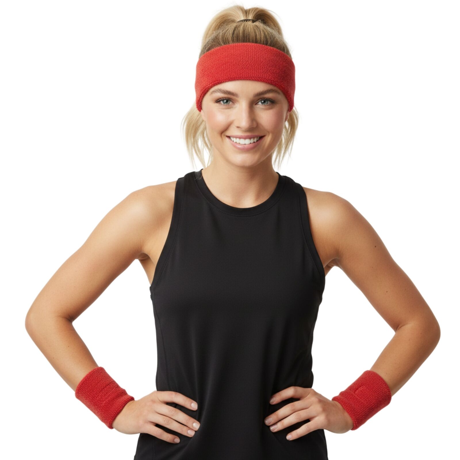 Premium Terry Towelling Headband & Wristband Set - Red