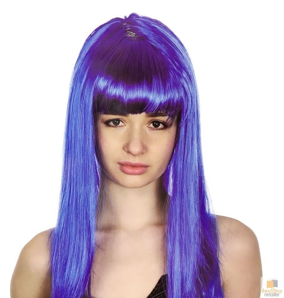 Premium Long Straight Wig with Fringe - Blue, 70cm
