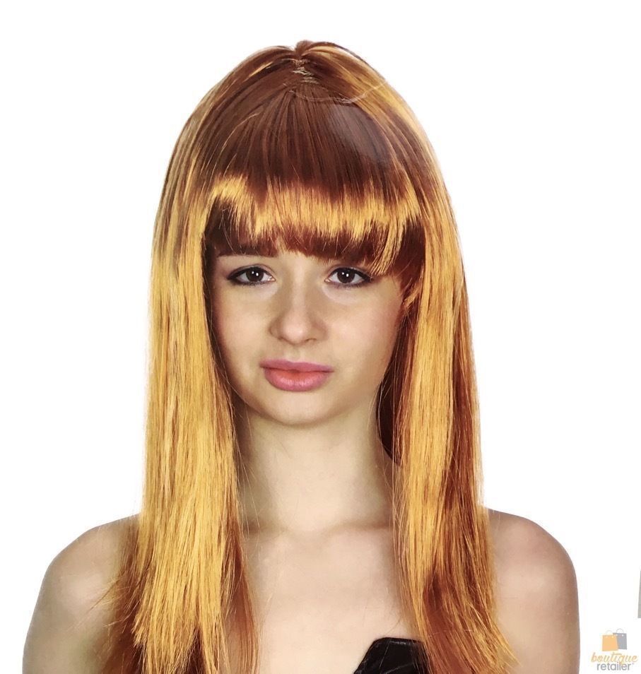 Premium Long Straight Wig with Fringe - Golden Brown, 70cm