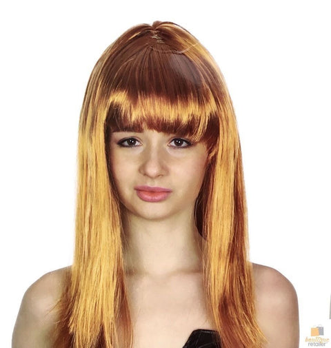 Premium Long Straight Wig with Fringe - Golden Brown, 70cm