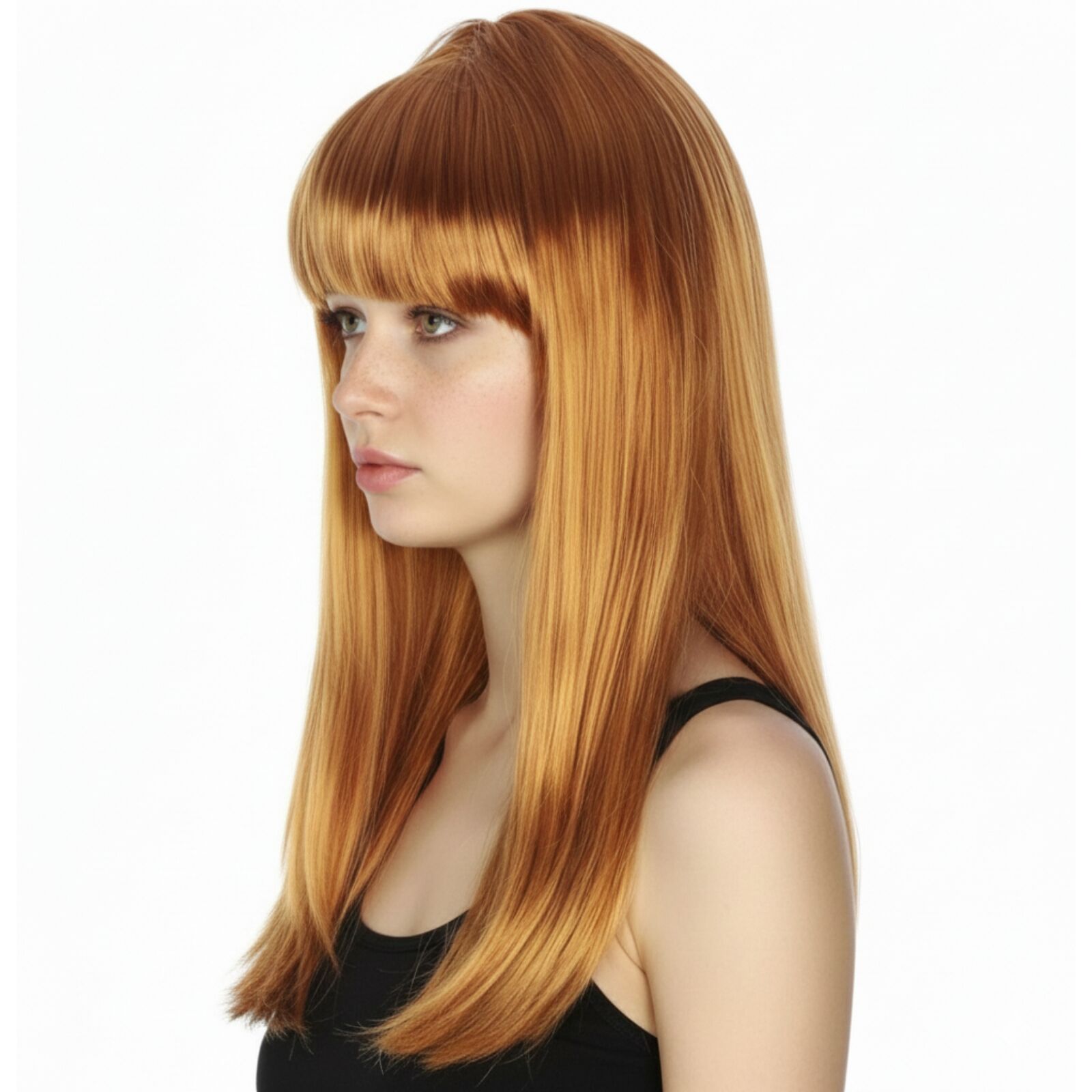 Premium Long Straight Wig with Fringe - Golden Brown, 70cm