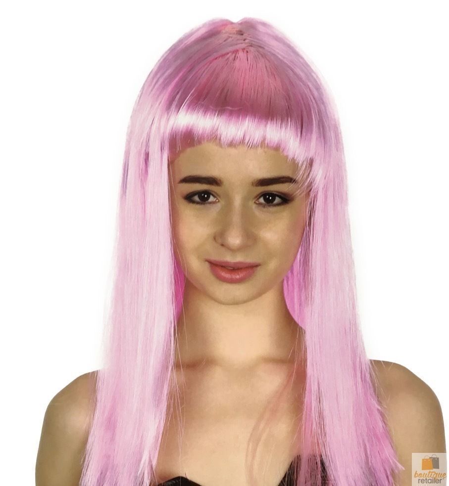 Premium Long Straight Wig with Fringe - Light Pink, 70cm