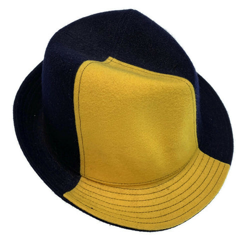 Premium Men's Yellow Navy Wool Trilby Winter Fedora Hat Large