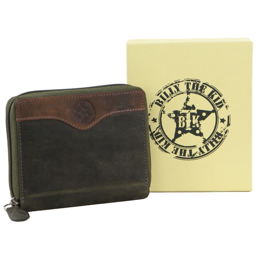 Billy The Kid Leather Wallet with Zip & Coin Pocket - Olive