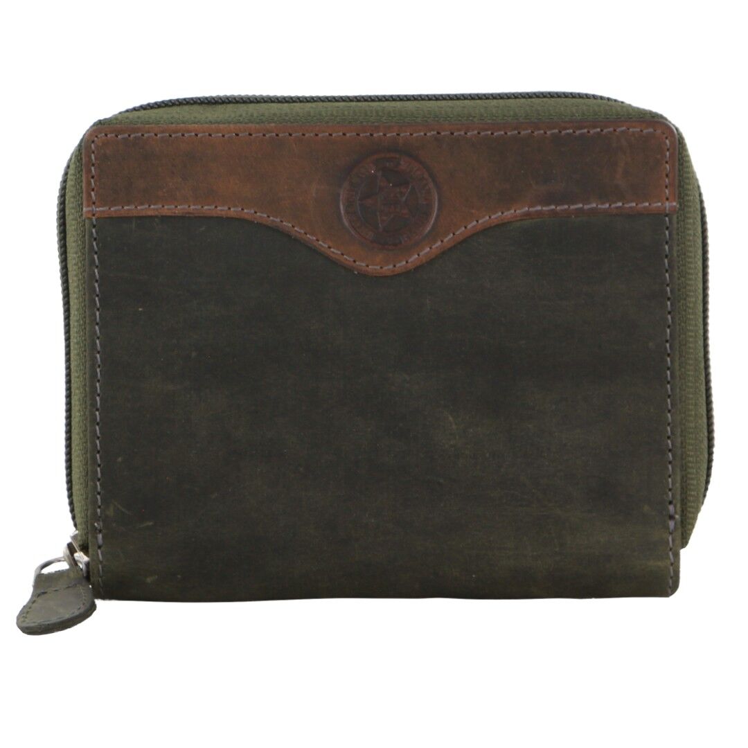 Billy The Kid Leather Wallet with Zip & Coin Pocket - Olive