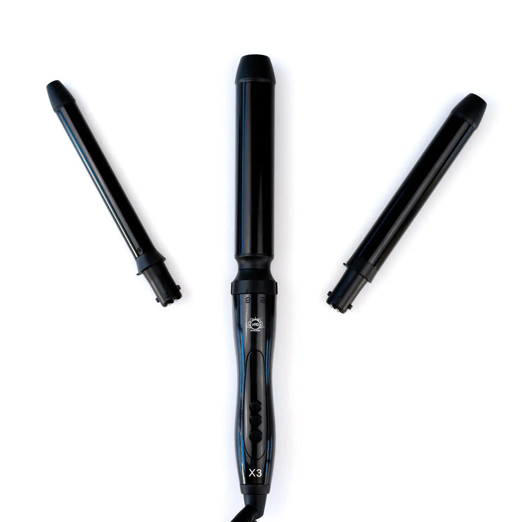 H2D X3 Black Ceramic Curling Wand with 3 Interchangeable Barrels