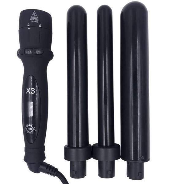 H2D X3 Black Ceramic Curling Wand with 3 Interchangeable Barrels