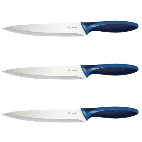 Culinare Carving Knife Set with Stainless Steel Blades - Blue, 3 Pack