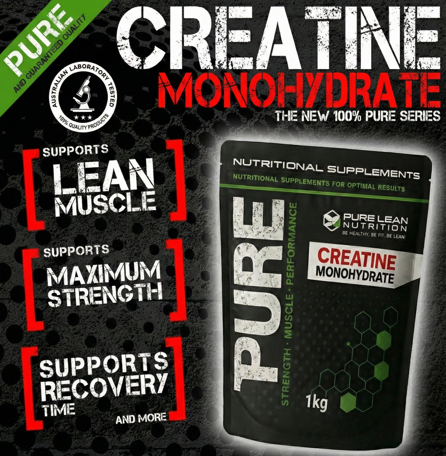 PURE Lean Nutrition Creatine Monohydrate 1KG - HPLC Tested Muscle Growth Supplement - SuperSaverAU - view 2
