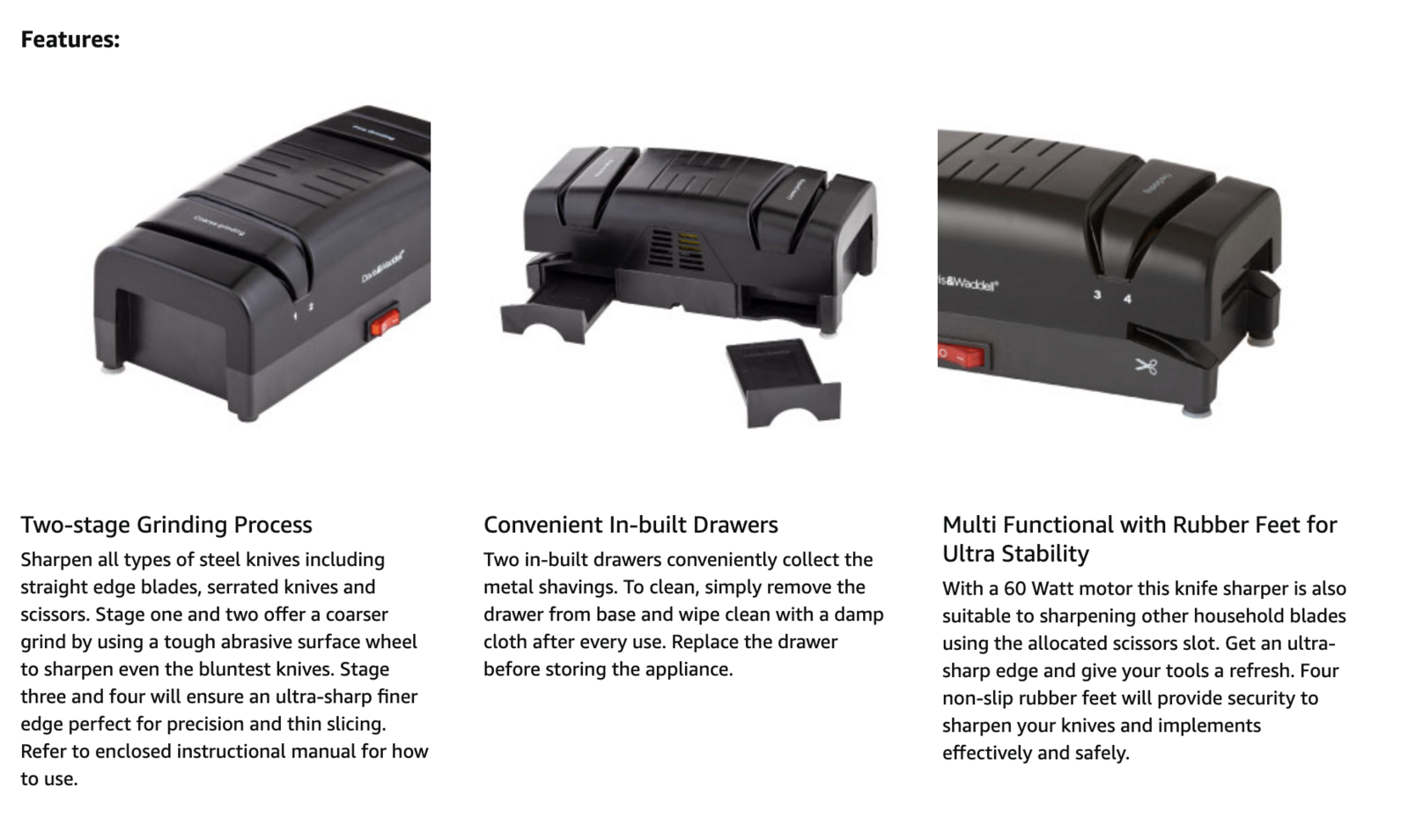 Premium Davis & Waddell Electric Knife Sharpener with 60W Motor