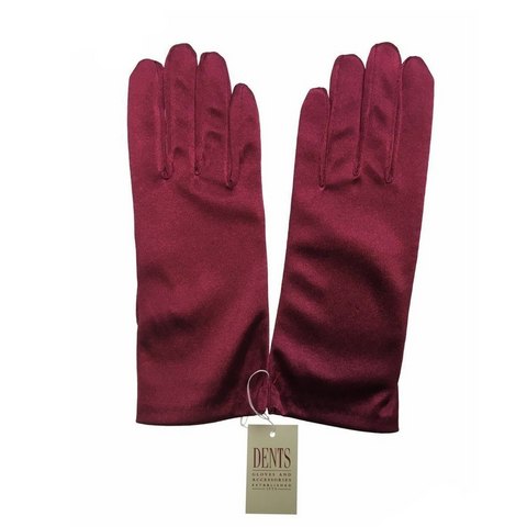 Dents Wrist Length Stretch Satin Evening Gloves - Wine Red