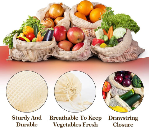 ECOCLAND Reusable Mesh Produce Bags Set of 10, Eco-Friendly, Washable, Multi-Purpose - SuperSaverAU - view 1
