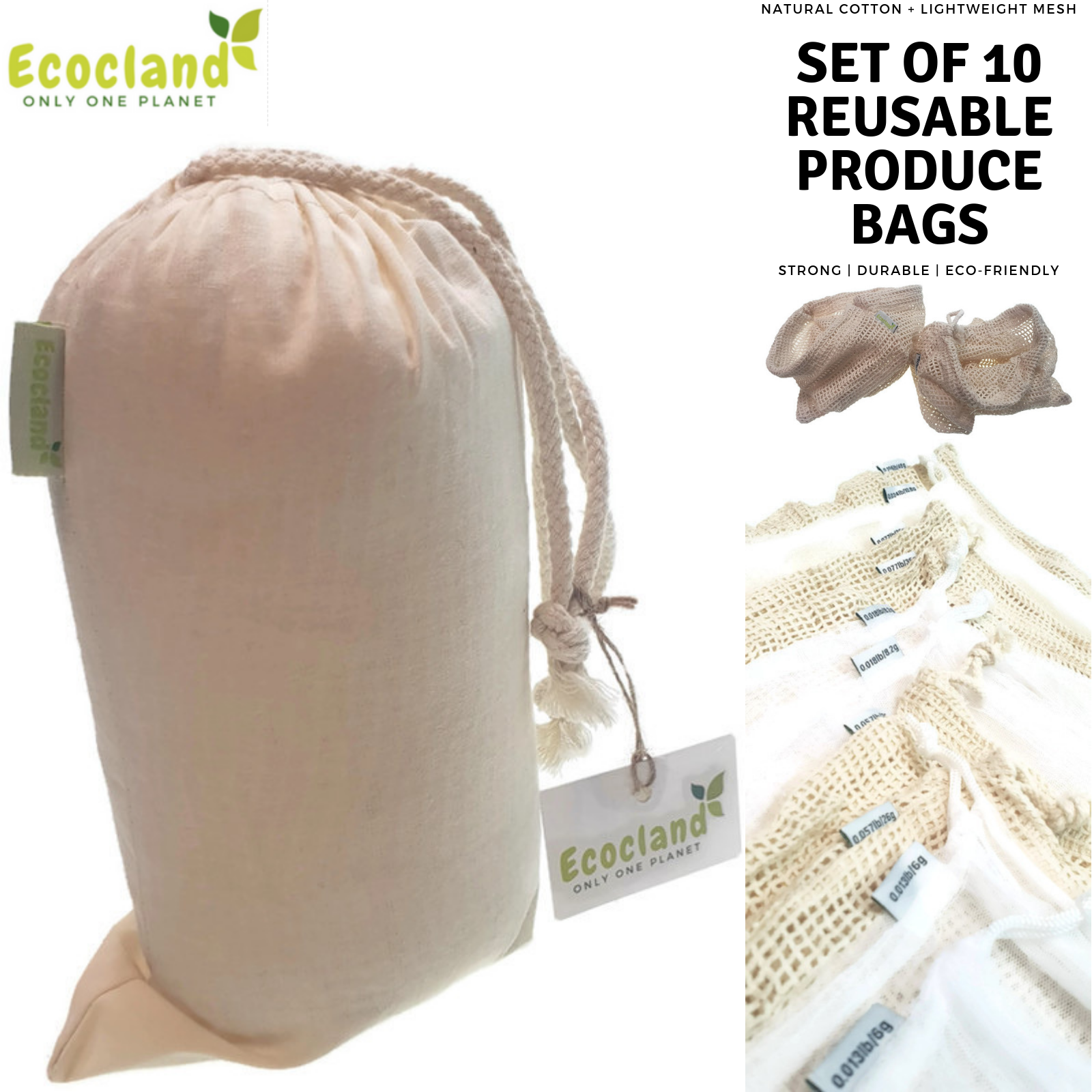 ECOCLAND Reusable Mesh Produce Bags Set of 10, Eco-Friendly, Washable, Multi-Purpose - SuperSaverAU - view 4