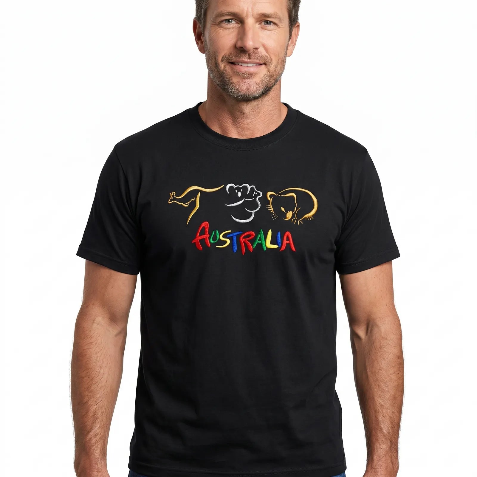 Premium Black Adult Australia Kangaroo Koala 100% Cotton T-Shirt S