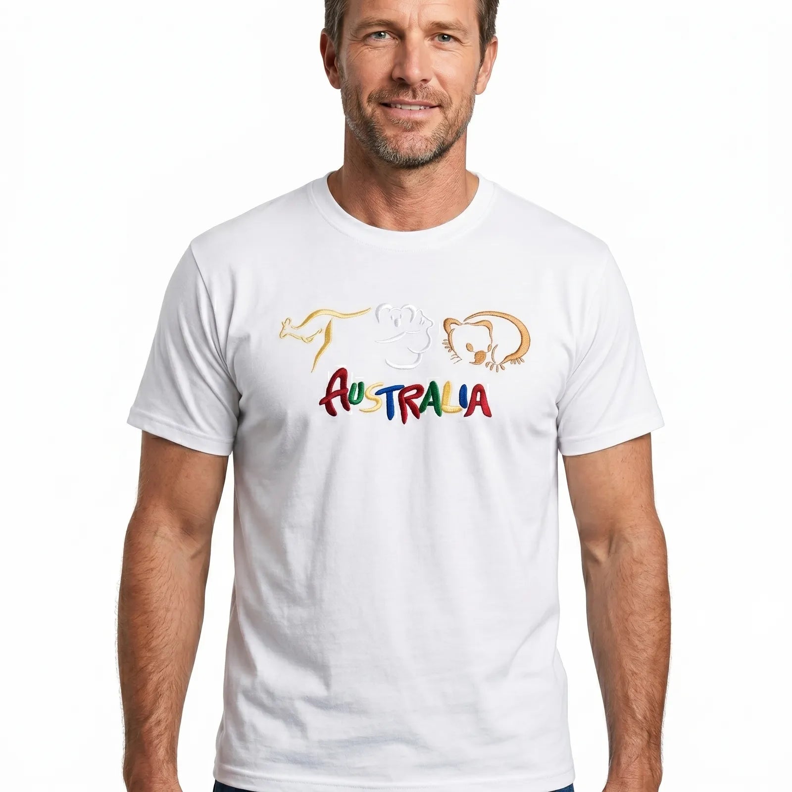 Premium White Adult Australia Kangaroo Koala 100% Cotton T-Shirt L