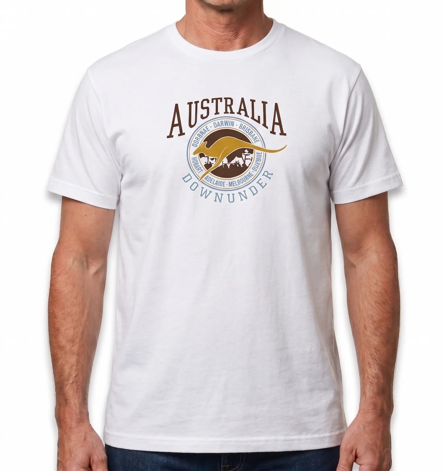 Premium White Adult Australia Kangaroo 100% Cotton T-Shirt S
