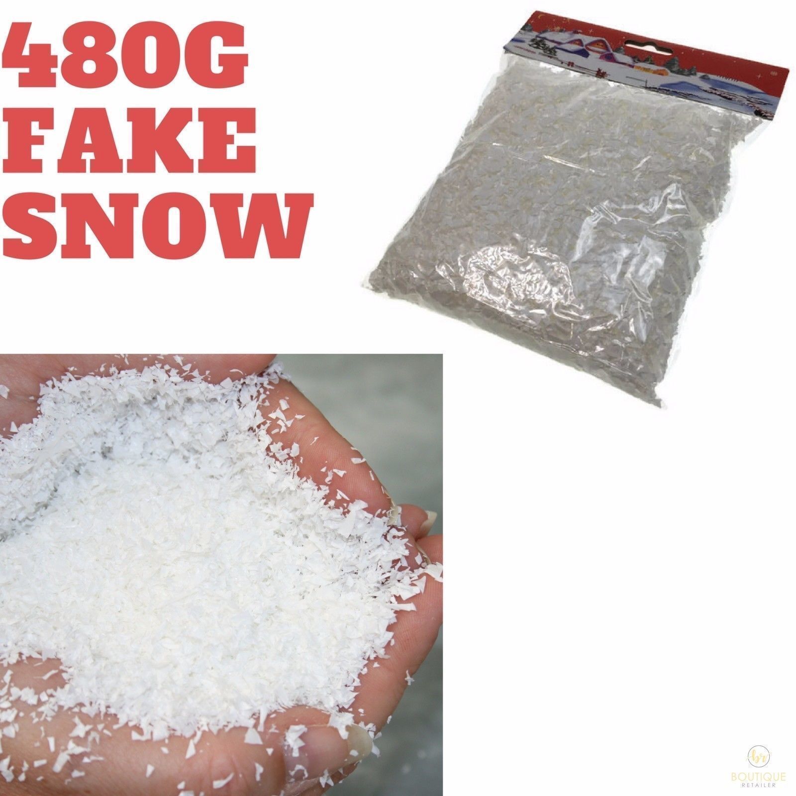480g FAKE SNOW Christmas White Xmas Frozen Party Snowflakes BULK - SuperSaverAU - view 2