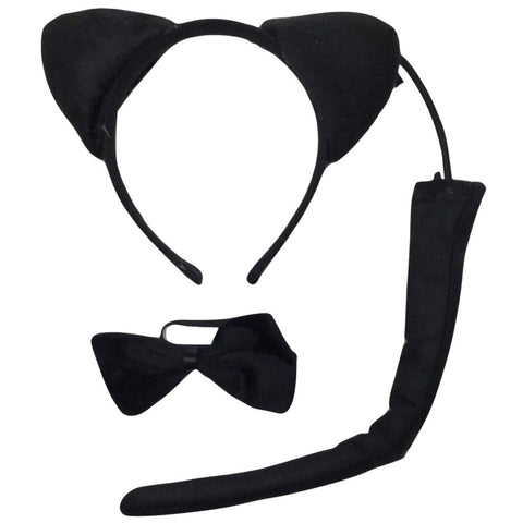 Premium Black Cat Ears Headband, Bow Tie & Tail Set