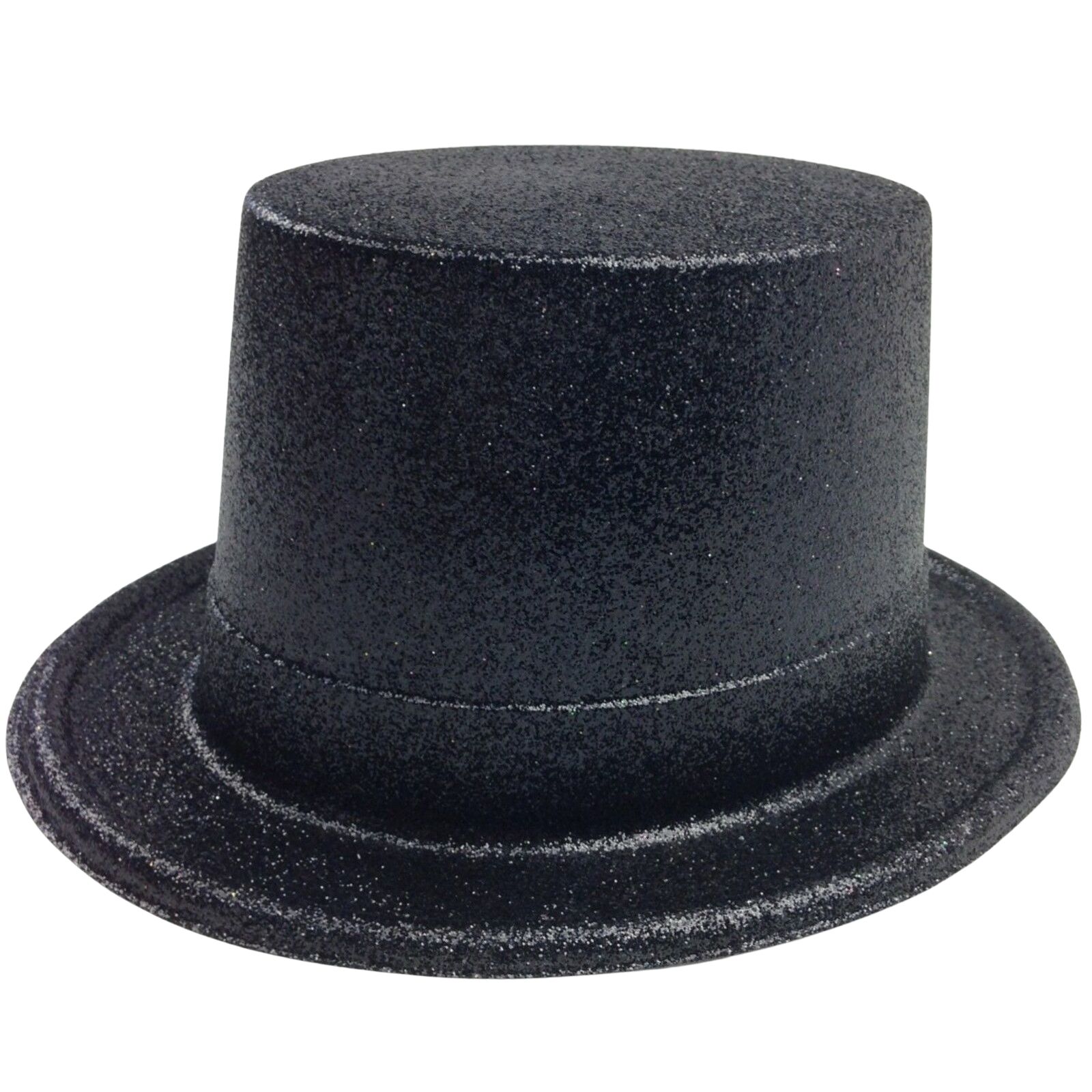 Premium Glitter Top Hat with Plastic Construction - Black