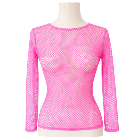 Premium Women's Light Pink Long Sleeve Fishnet Mesh Sheer Party Top