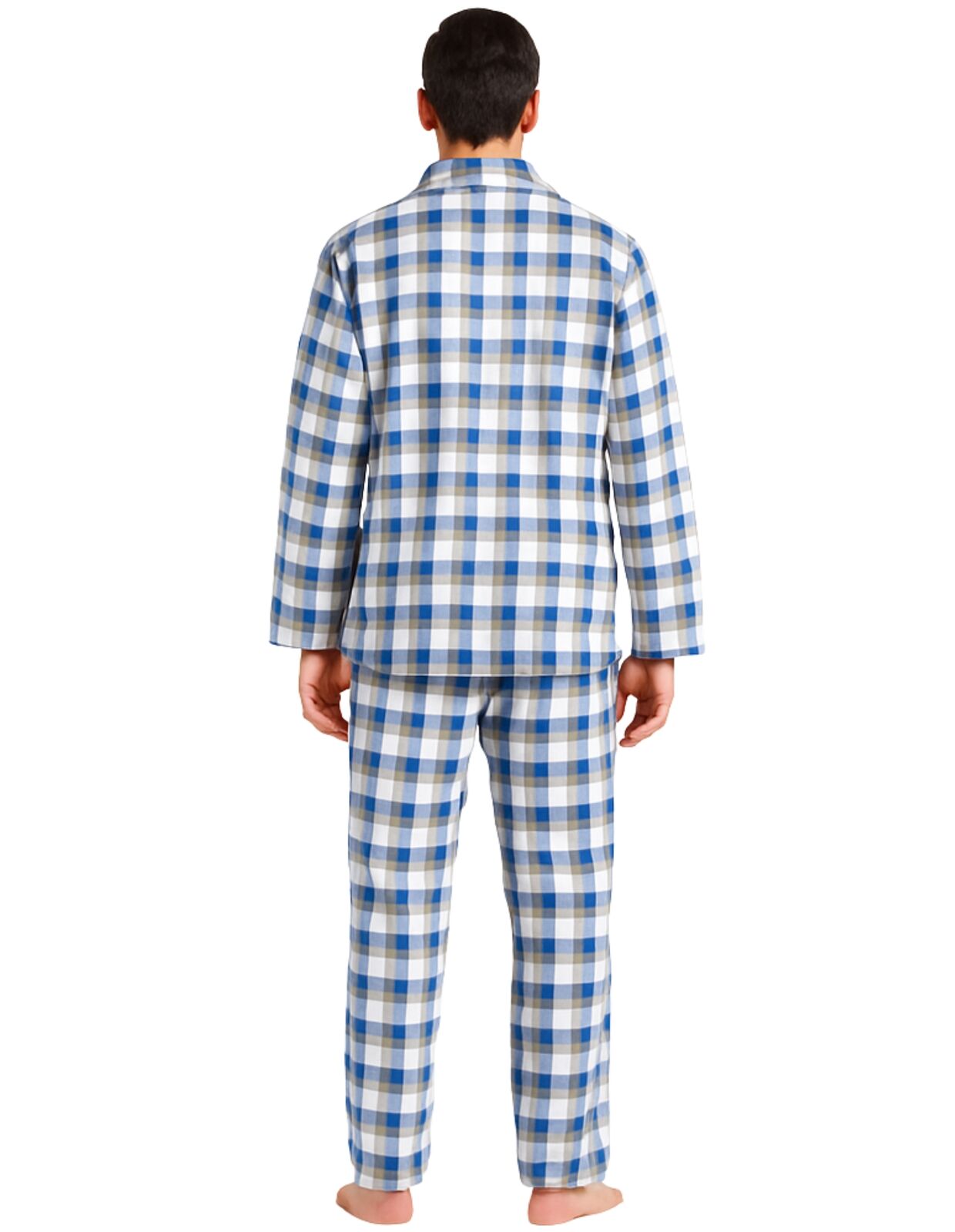 Premium Men's Light Blue Check 100% Cotton Flannelette Pyjama Set S