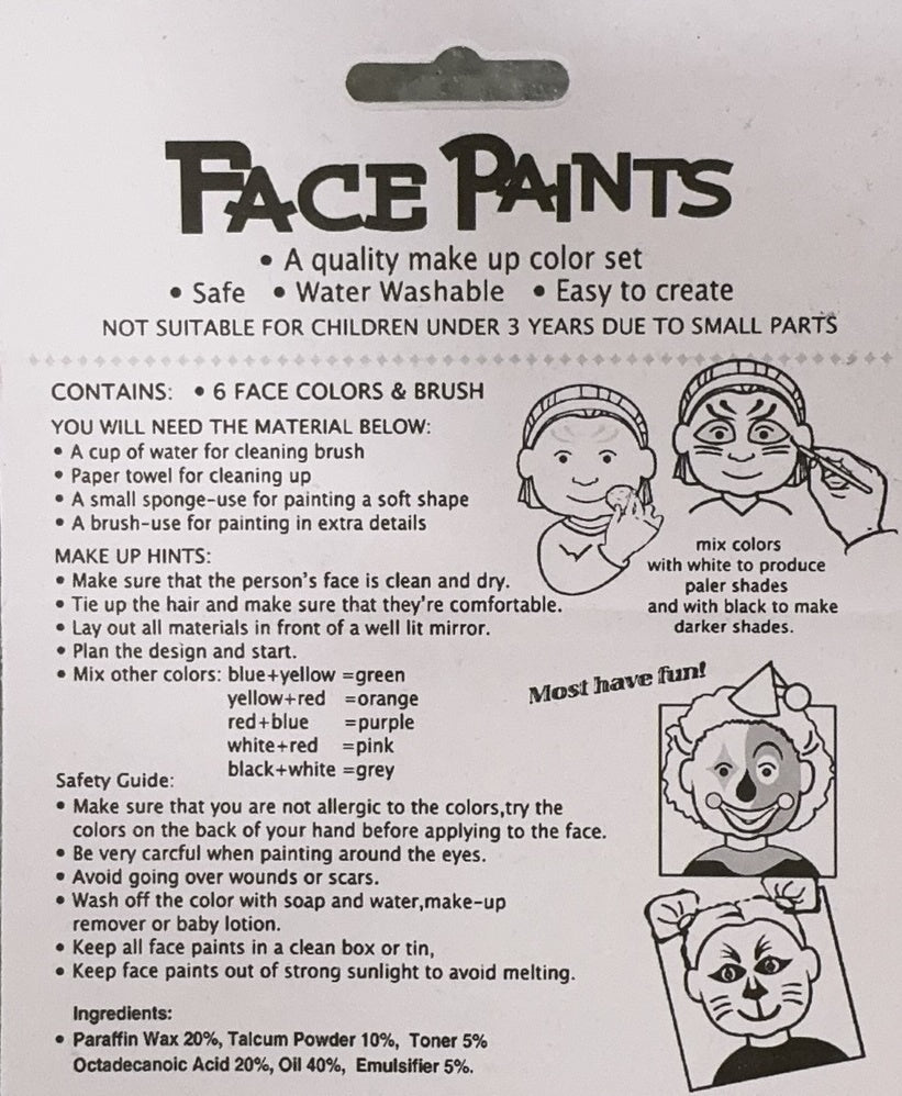 FACE PAINT Costume Party Non-Toxic Palette Clown Dress Up Make Up Halloween - SuperSaverAU - view 3