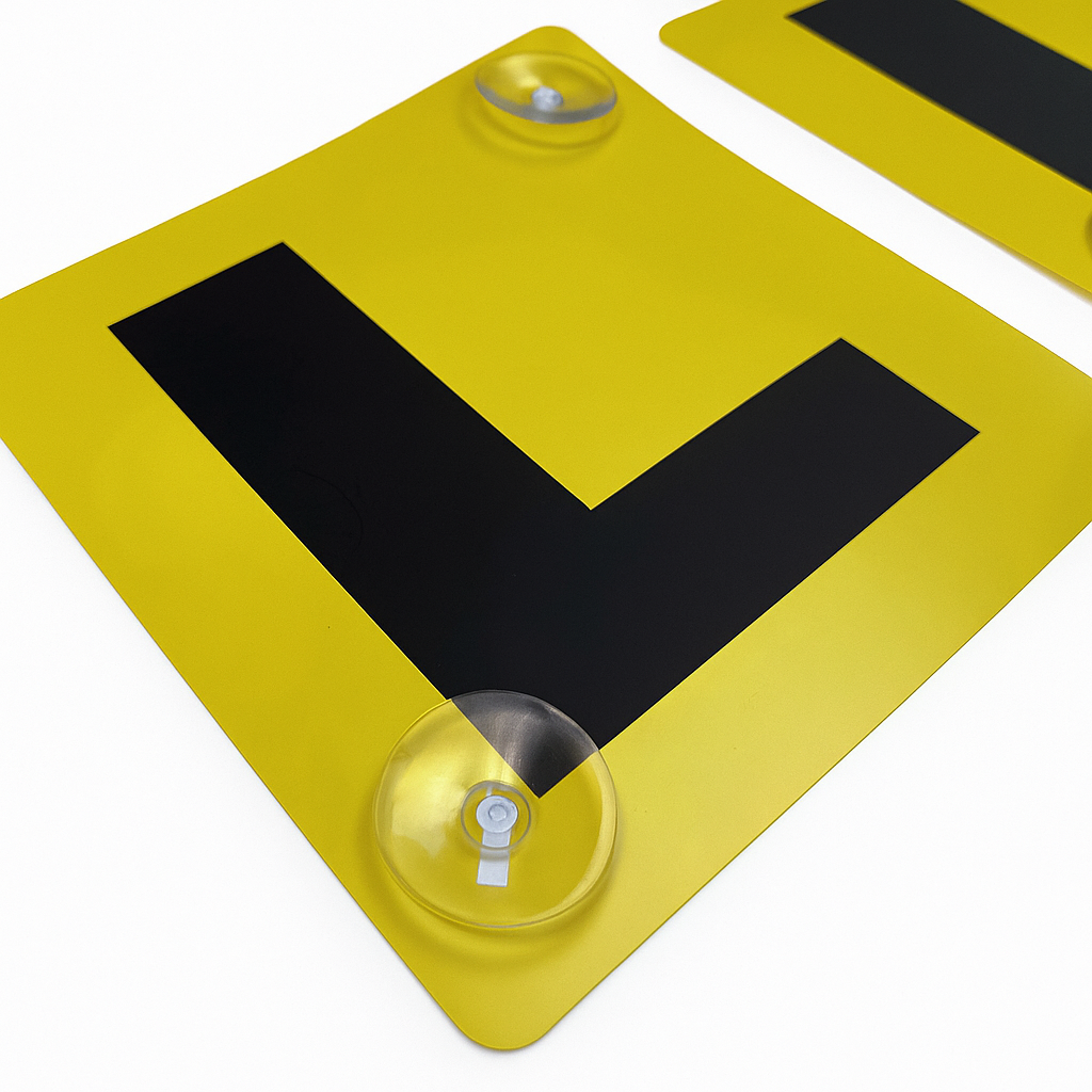 Premium Yellow Black Learner L Plates with Suction Cups 2 Pack