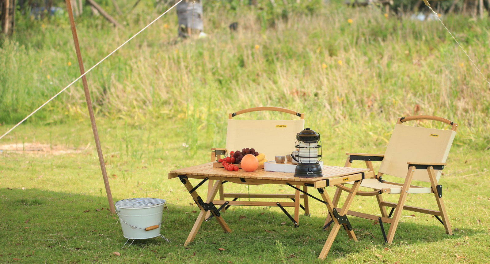 Premium Folding Bamboo Camping Table - 60 x 93cm