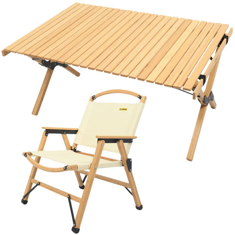 Bamboo Camping Chair & Table Set - Portable 60x93cm Outdoor Furniture - SuperSaverAU - view 1