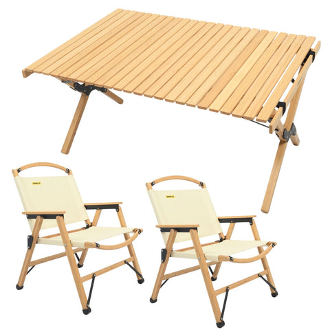 Bamboo Camping Chairs & Table Set - 2 Chairs & 1 Table, Portable, Eco-Friendly, 60x93cm - SuperSaverAU - view 1
