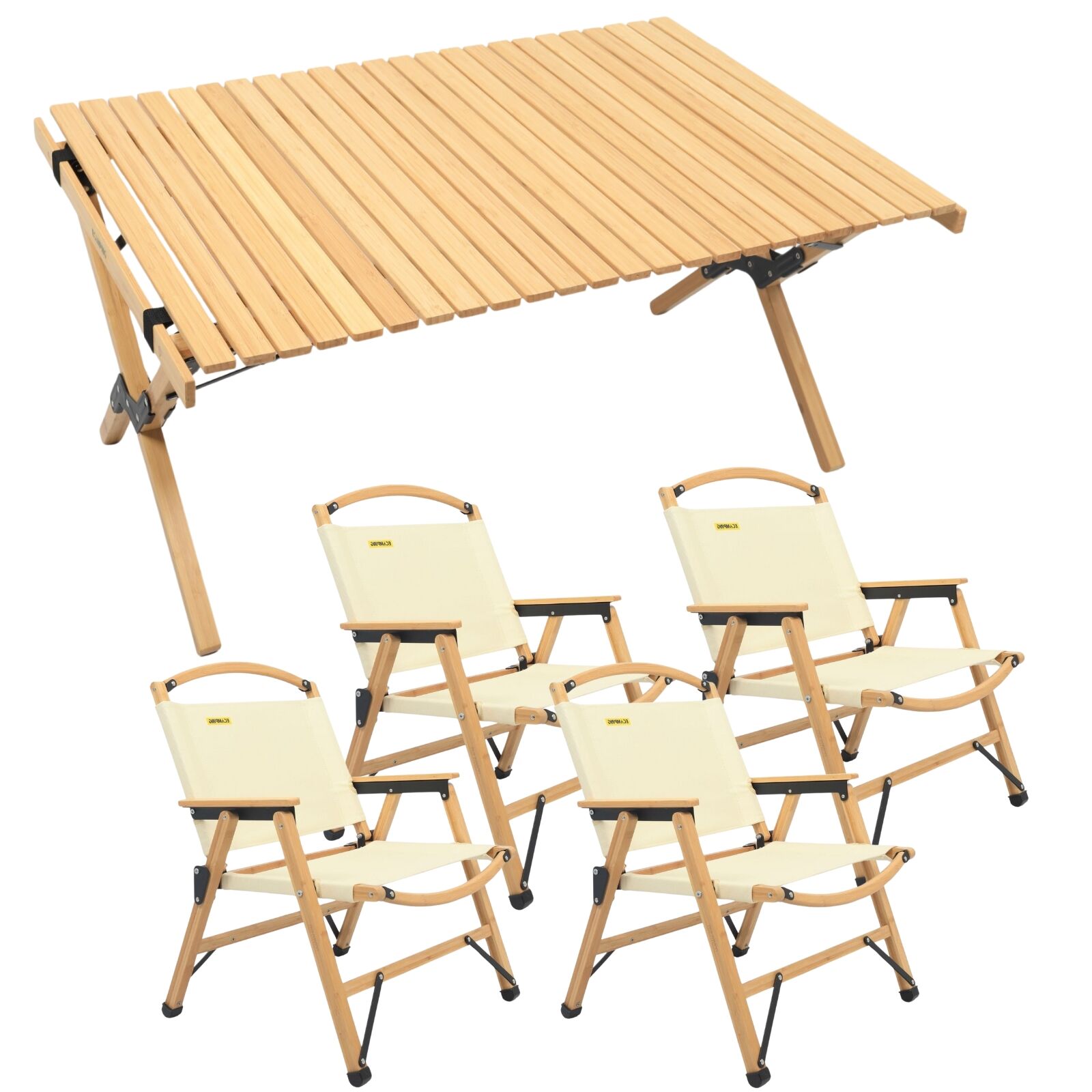 Premium Bamboo Camping Chairs & Table Set - 4 Chairs + 1 Table