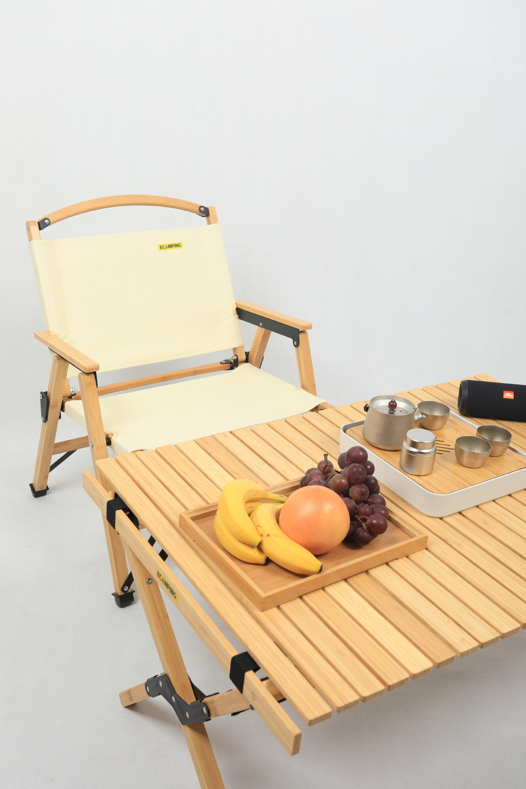 Bamboo Canvas Foldable Camping Chair - Khaki/Beige, 63.5cm Height, Waterproof - SuperSaverAU - view 7