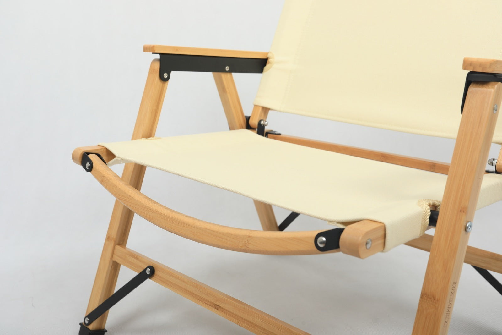 Premium Bamboo Canvas Camping Chairs - 4 Pack, Khaki/Beige