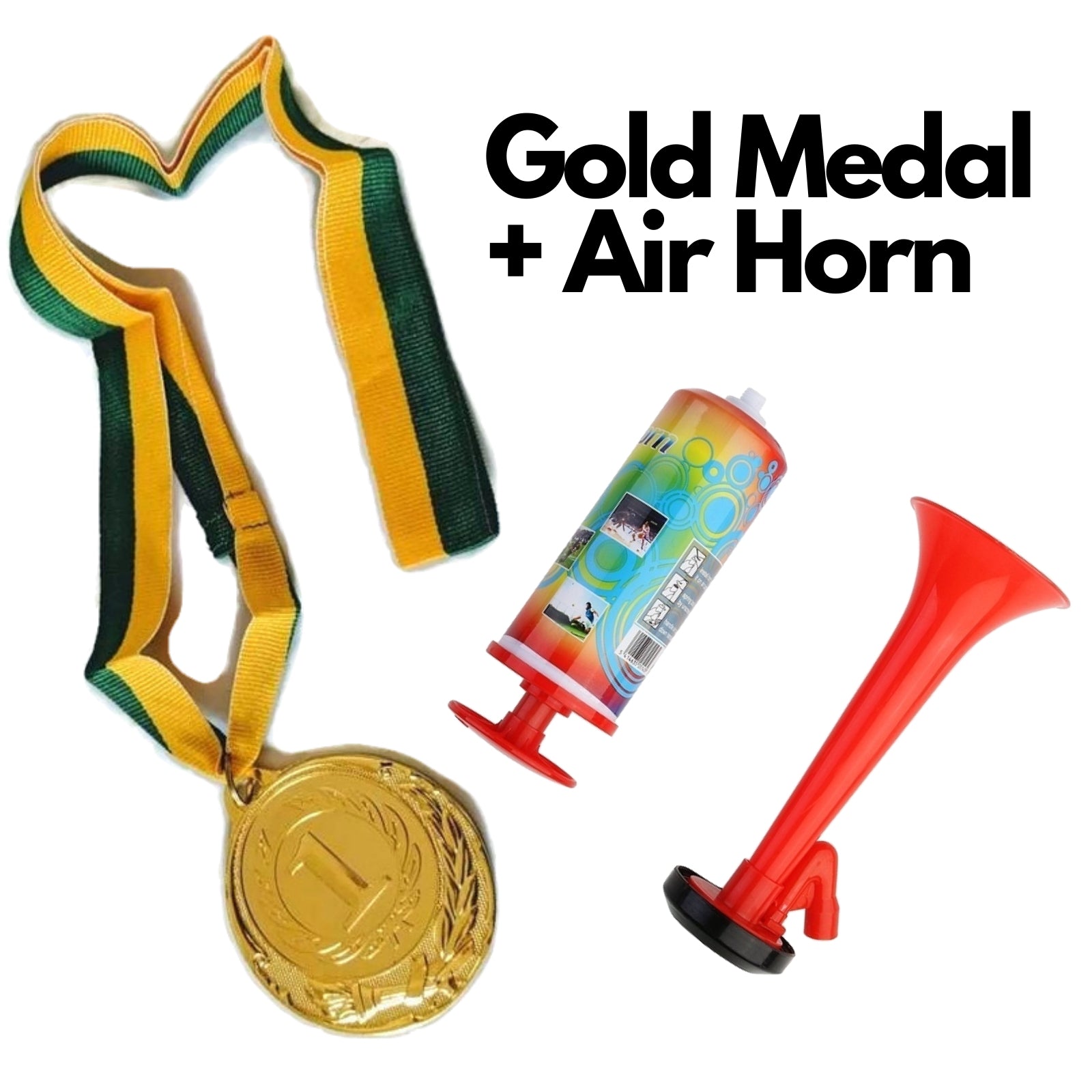 Premium Gold Medal & Air Horn Party Set