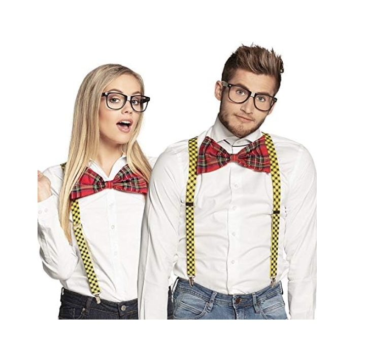 Premium Nerd Costume Kit with Glasses, Braces & Bow Tie