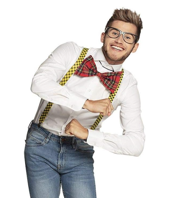 Premium Nerd Costume Kit with Glasses, Braces & Bow Tie